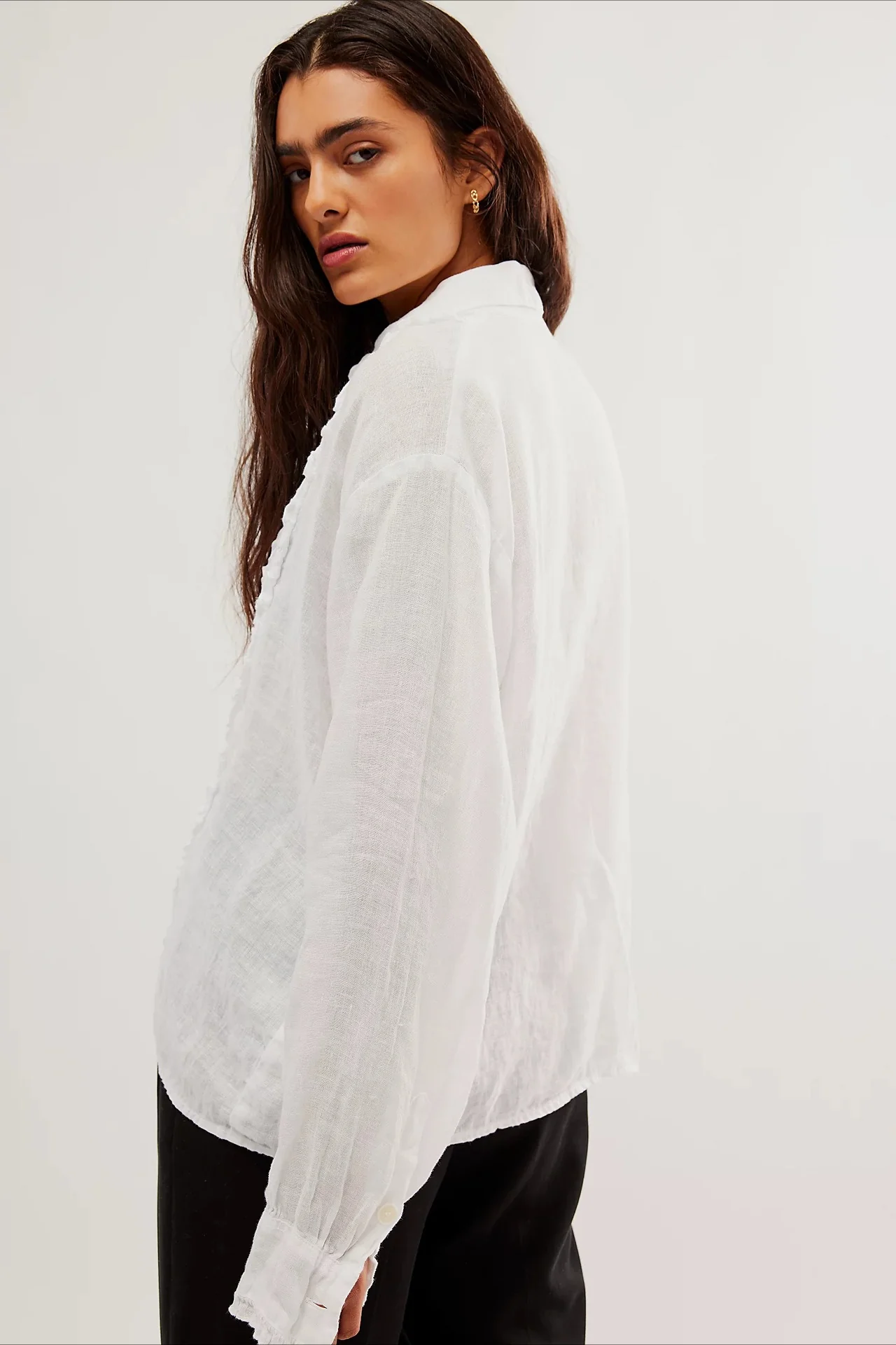 Linen Ruffled Long-Sleeve Blouse - Image 8