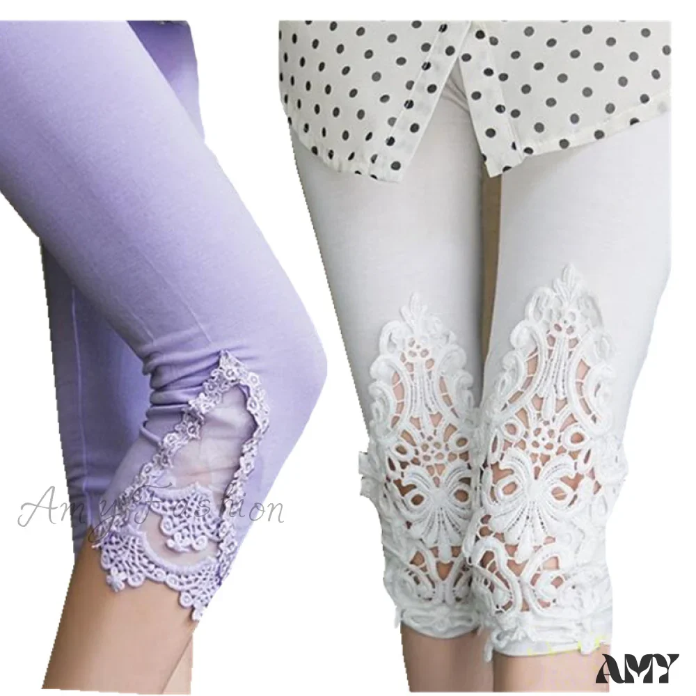 Amy Fashion - Hollow Lace Stretch Leggings - Image 4