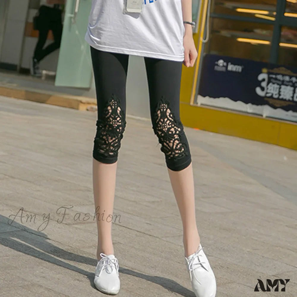 Amy Fashion - Hollow Lace Stretch Leggings - Image 7