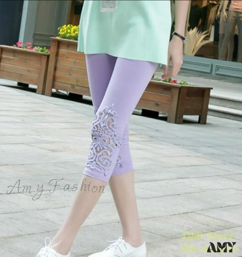 Amy Fashion - Hollow Lace Stretch Leggings - Image 9