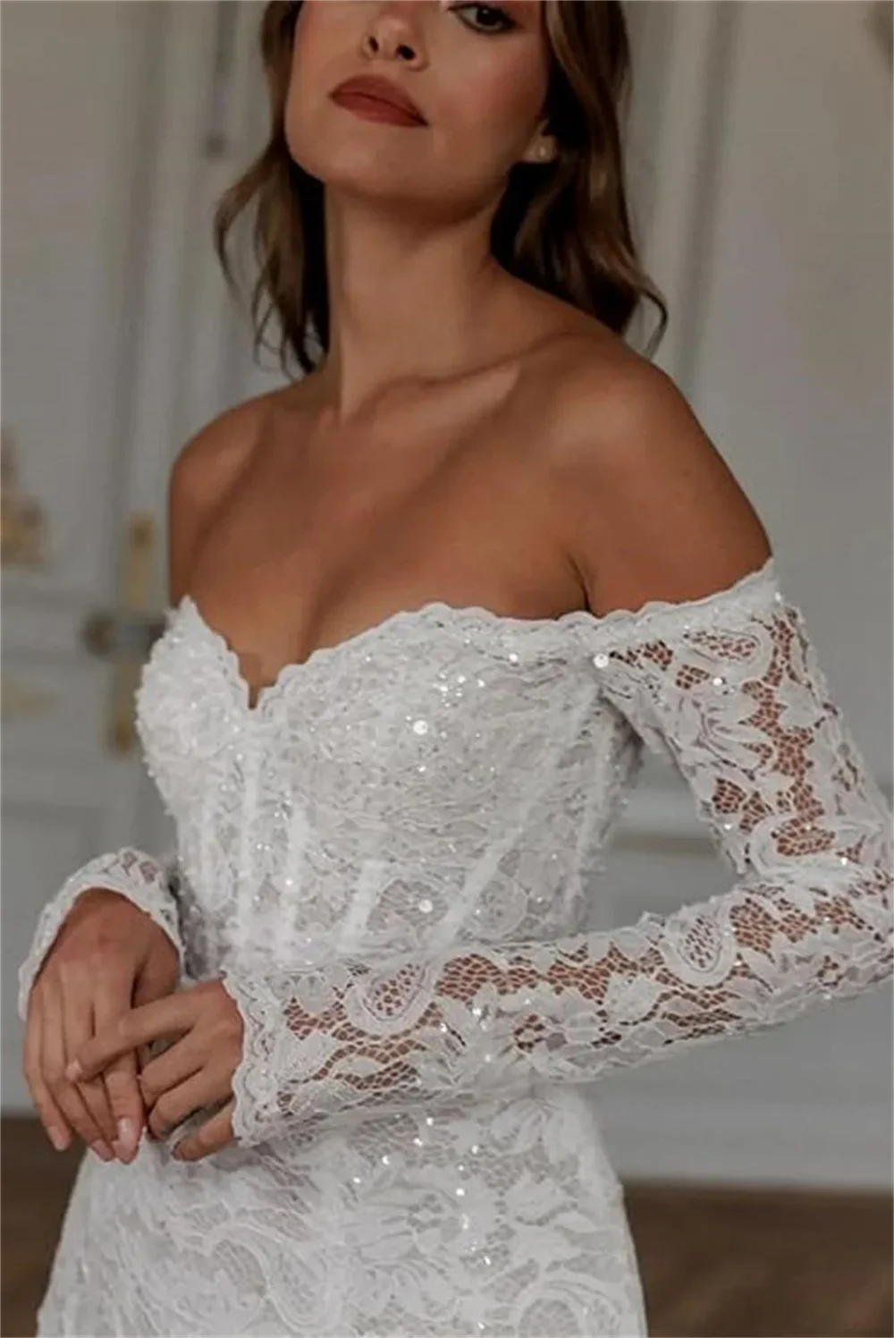 Long Sleeve Lace Embroidery Vacation Dress - Image 2