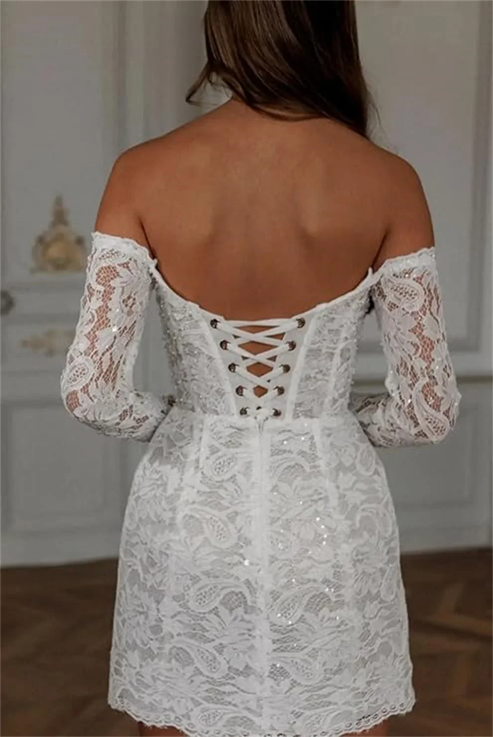Long Sleeve Lace Embroidery Vacation Dress - Image 3