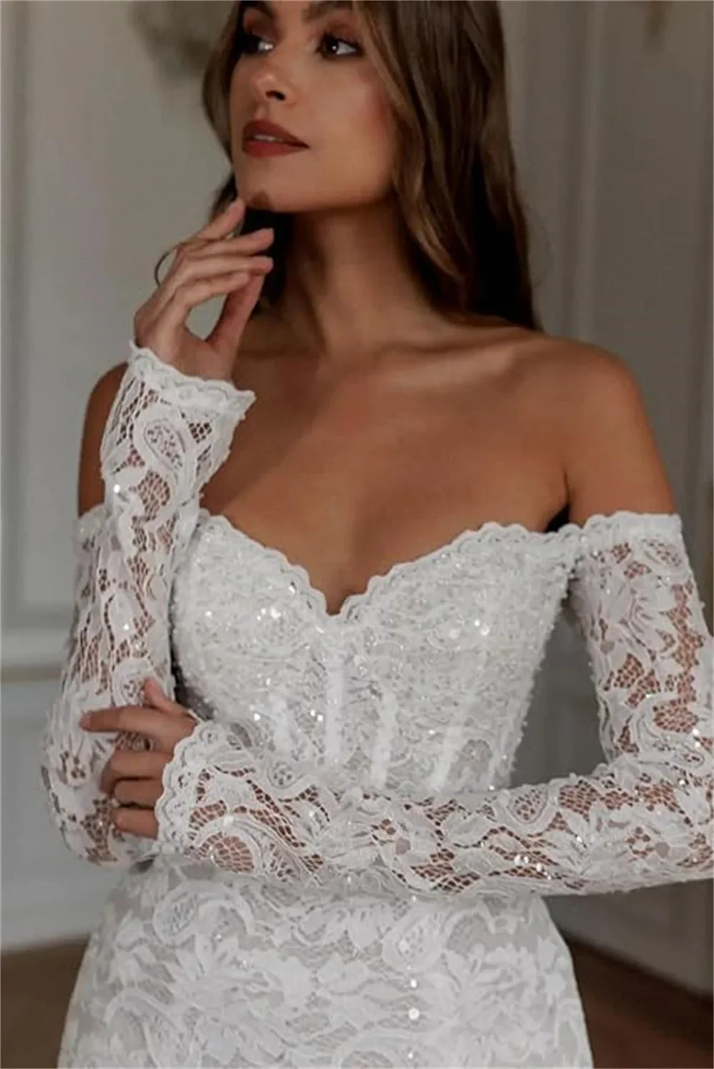 Long Sleeve Lace Embroidery Vacation Dress - Image 4