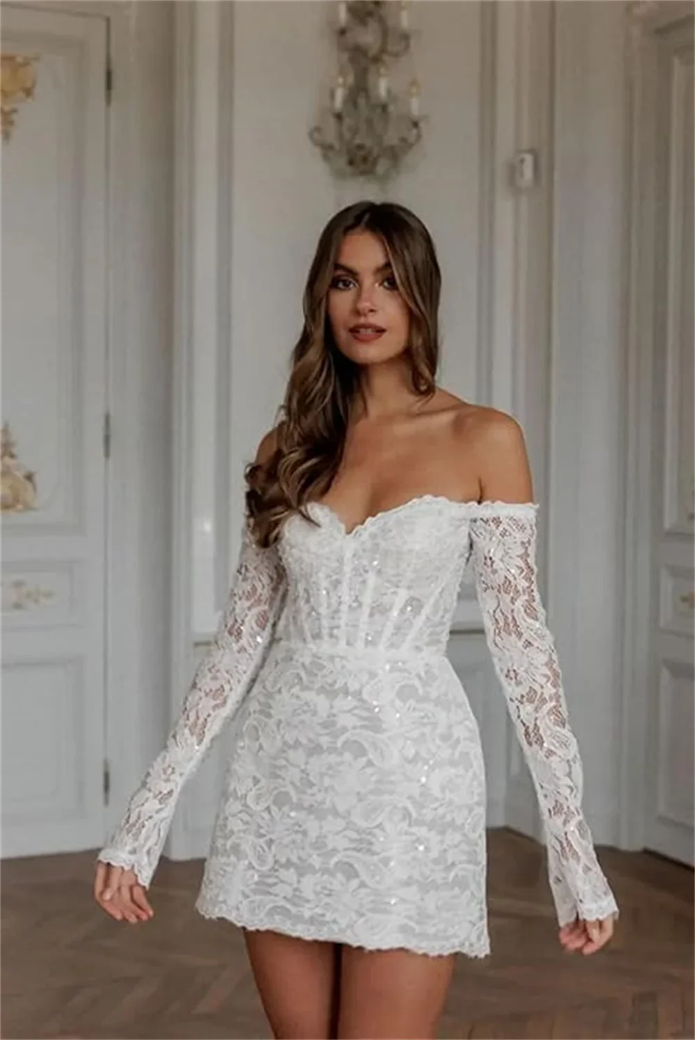 Long Sleeve Lace Embroidery Vacation Dress - Image 5