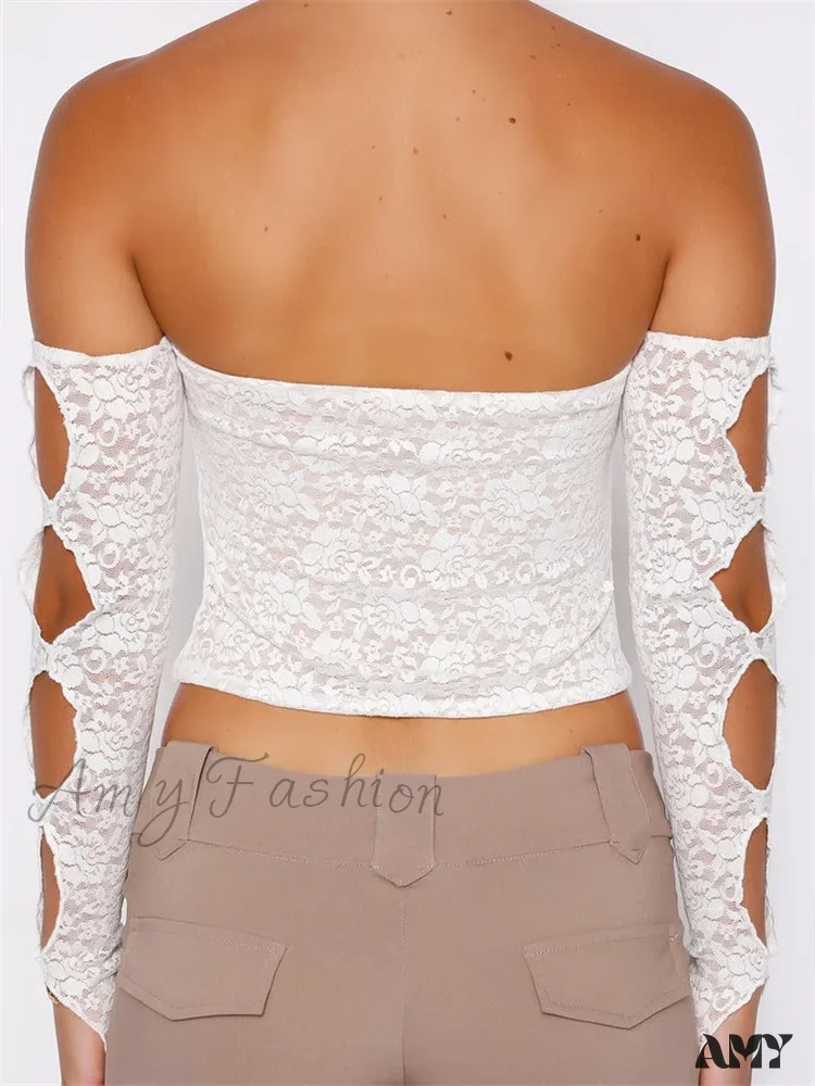 Amy Fashion - Long Sleeve Off Shoulder Floral Slash Neck T-Shirts - Image 3
