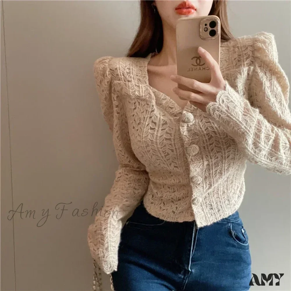 Long Sleeved Lace Design Blusas Clothess Blouse - Image 2