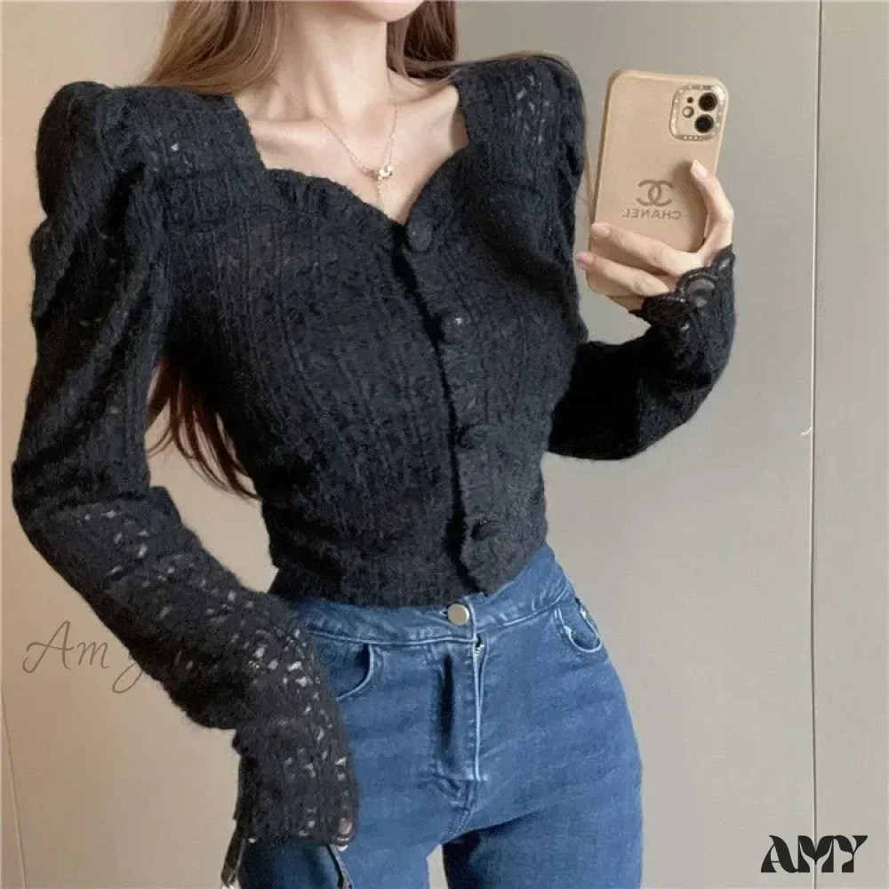 Long Sleeved Lace Design Blusas Clothess Blouse - Image 4