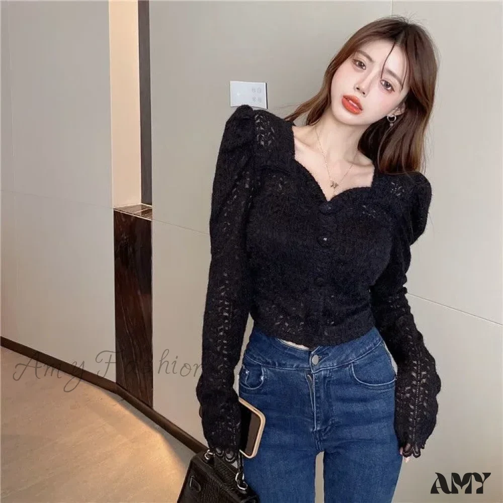 Long Sleeved Lace Design Blusas Clothess Blouse - Image 5