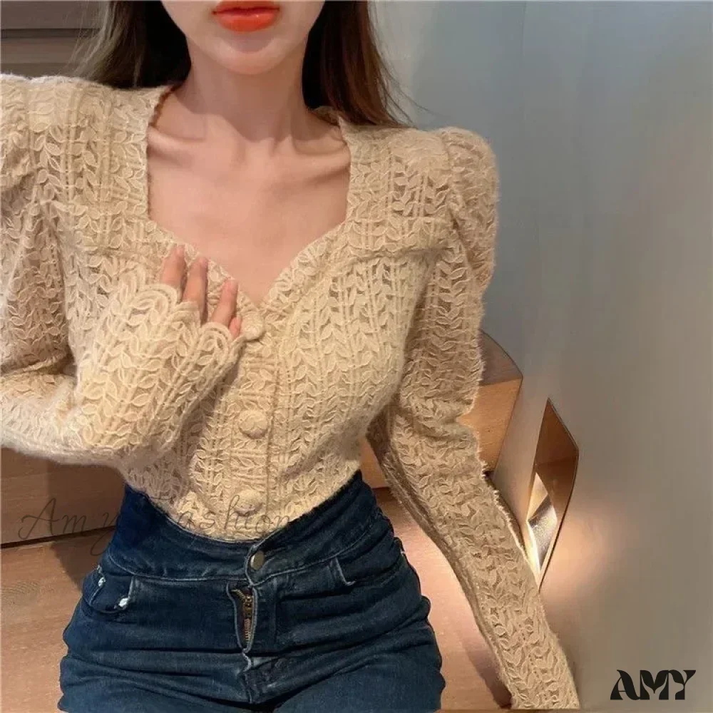 Long Sleeved Lace Design Blusas Clothess Blouse - Image 7