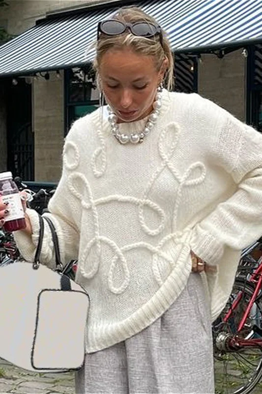 Loose Casual Solid Crew Neck Long Sleeve Knit Sweater - Image 5