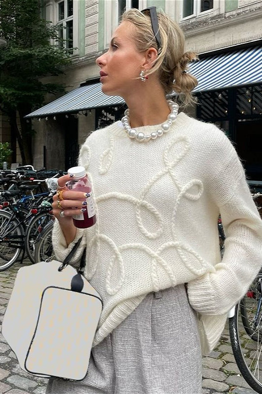 Loose Casual Solid Crew Neck Long Sleeve Knit Sweater - Image 6