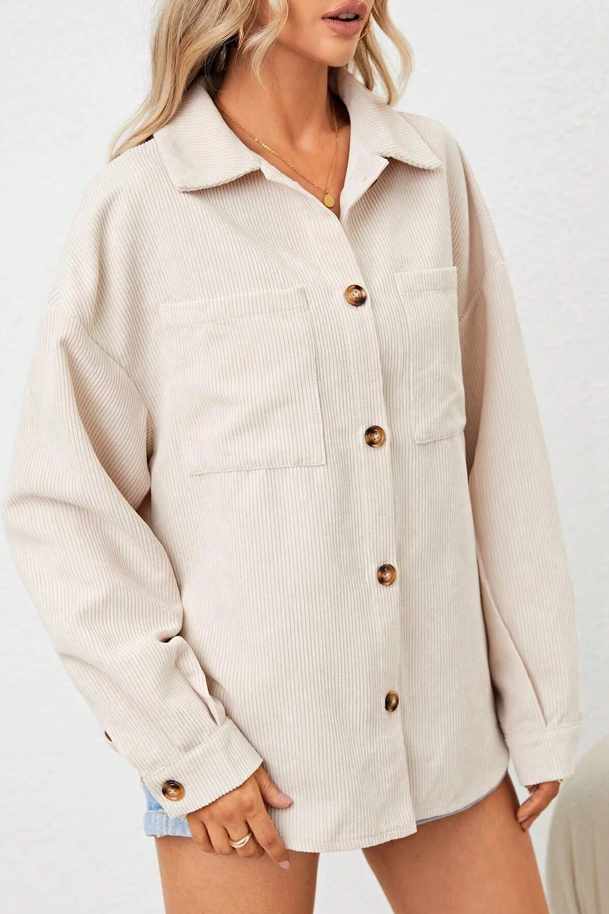 Loose Corduroy Long-Sleeve Jacket - Image 3