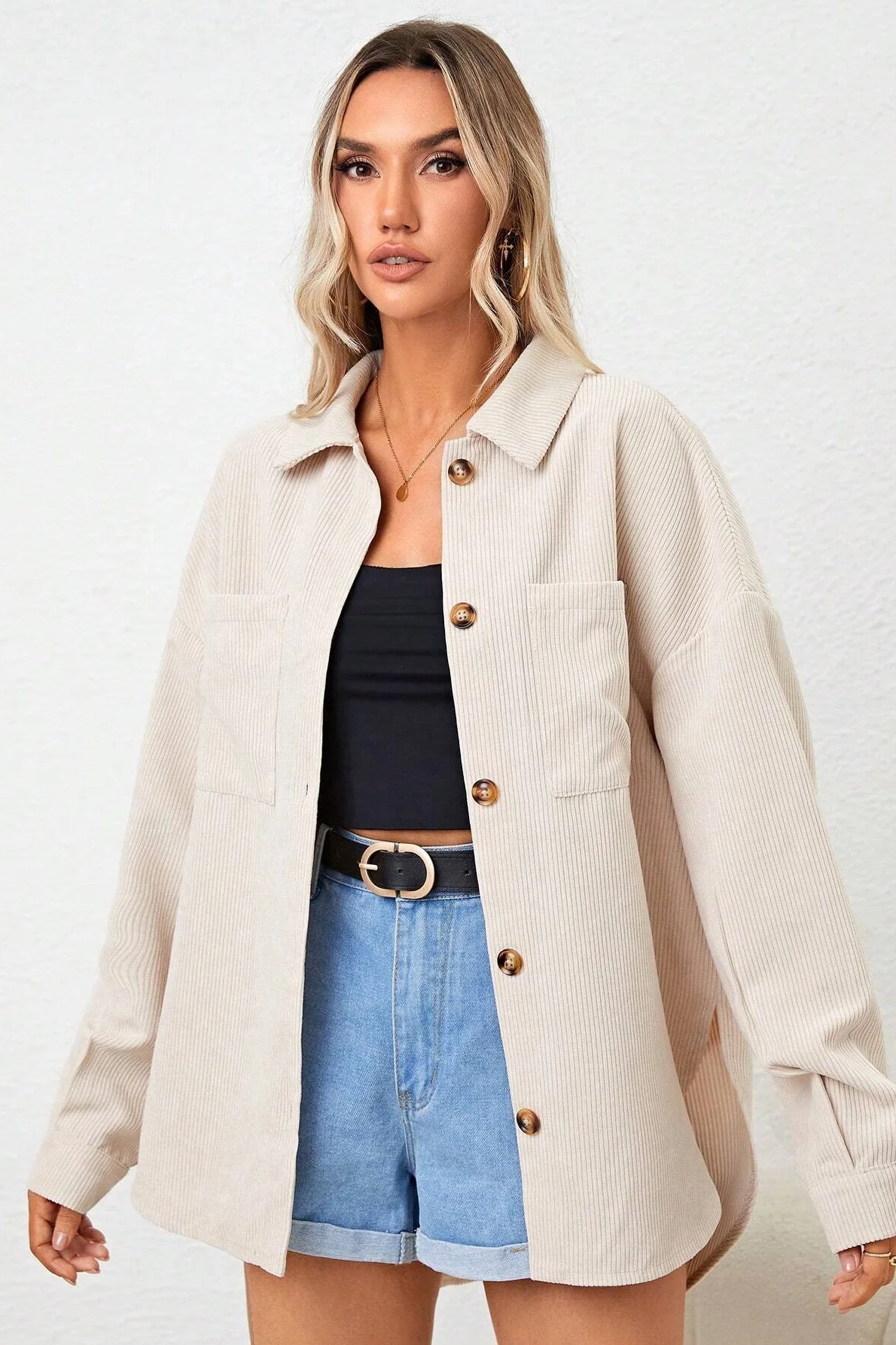 Loose Corduroy Long-Sleeve Jacket - Image 5