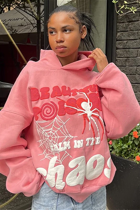 Loose Hip-hop Spider Web Print Hoodie - Image 2