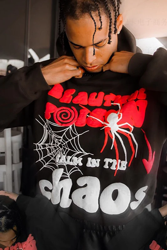 Loose Hip-hop Spider Web Print Hoodie - Image 4