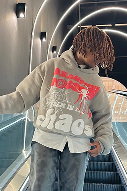 Loose Hip-hop Spider Web Print Hoodie - Image 6