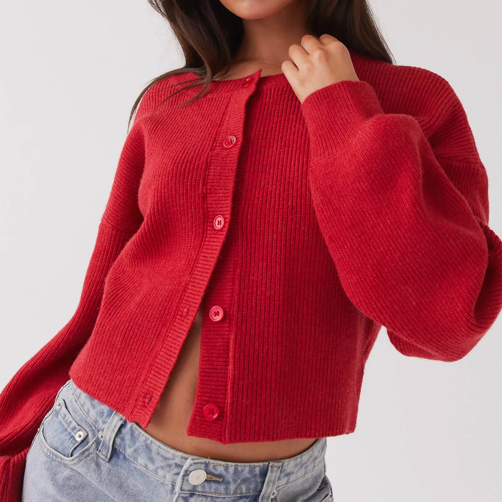 Loose O-neck Y2K Knit Cardigan