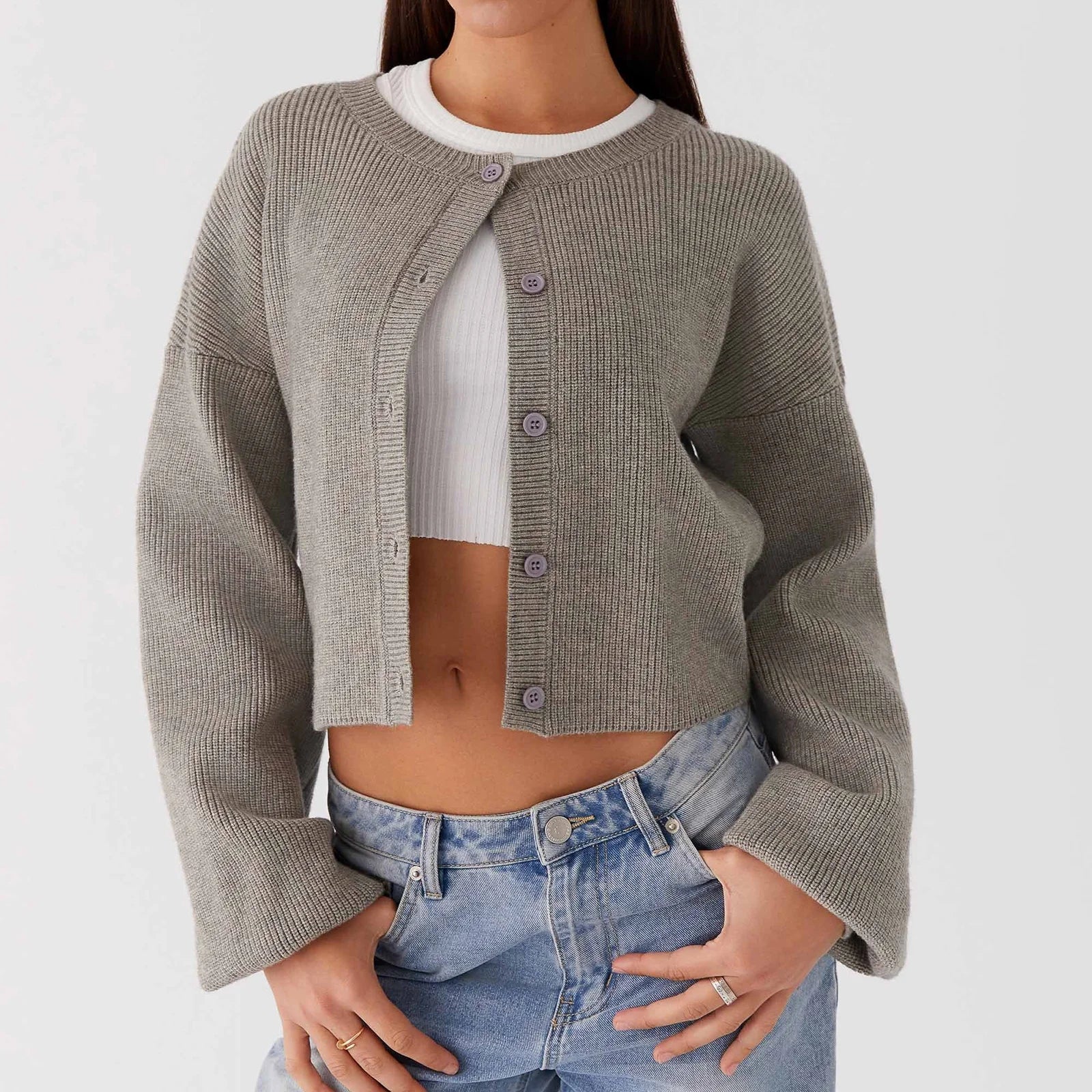 Loose O-neck Y2K Knit Cardigan - Image 4