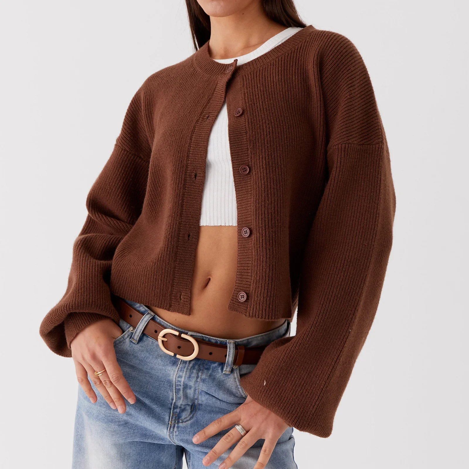 Loose O-neck Y2K Knit Cardigan - Image 5