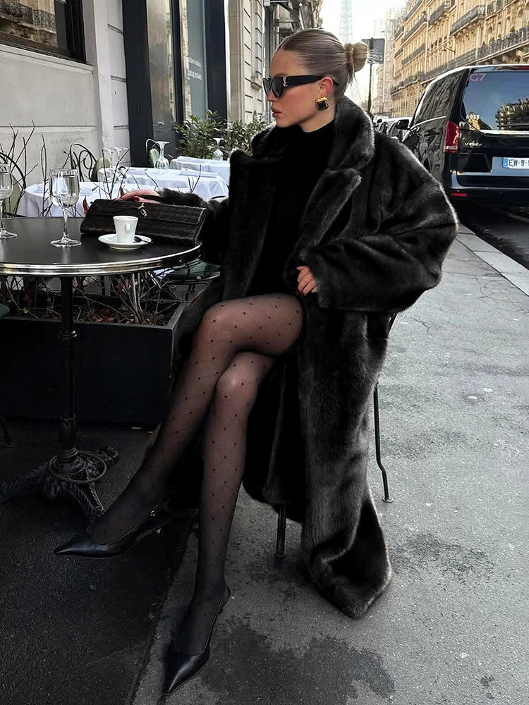 Loose Velvet Fur Splicing Long Coat - Image 3