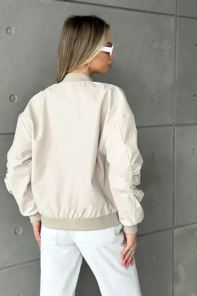 Loose Zip-up Bomber Cotton Jacket - Image 2