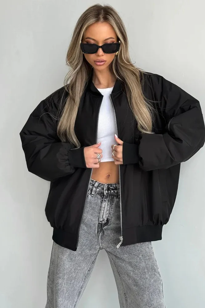 Loose Zip-up Bomber Cotton Jacket - Image 4