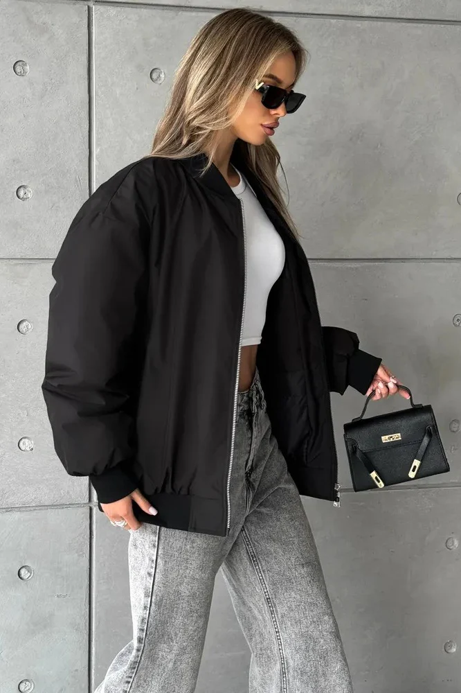 Loose Zip-up Bomber Cotton Jacket - Image 5