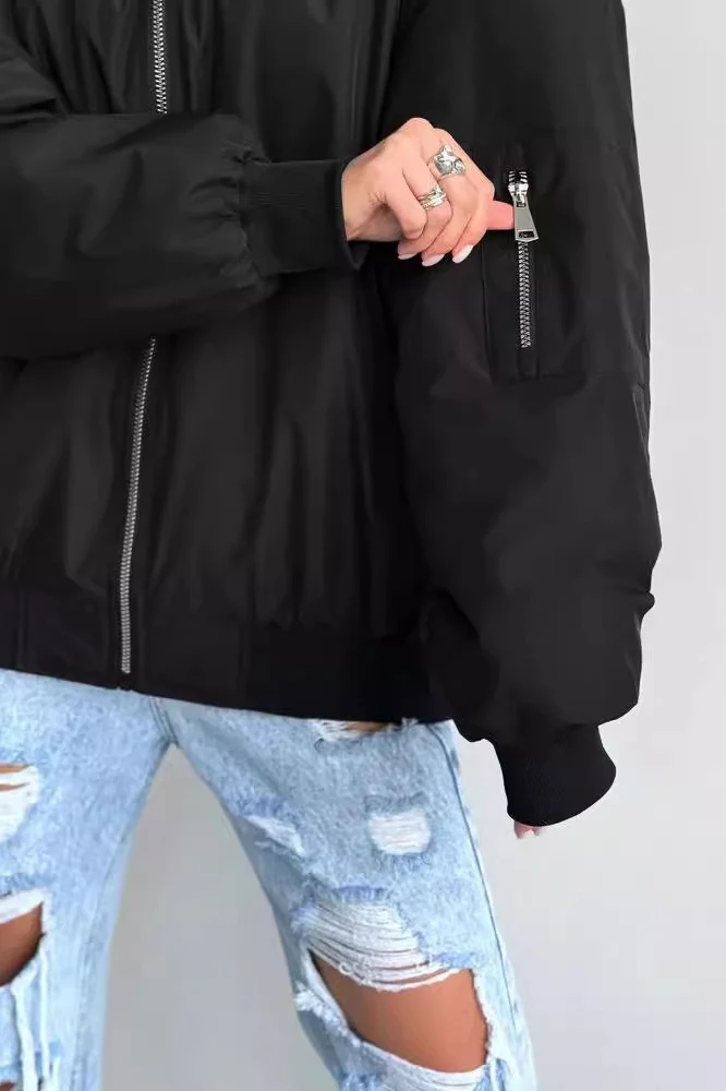Loose Zip-up Bomber Cotton Jacket - Image 6