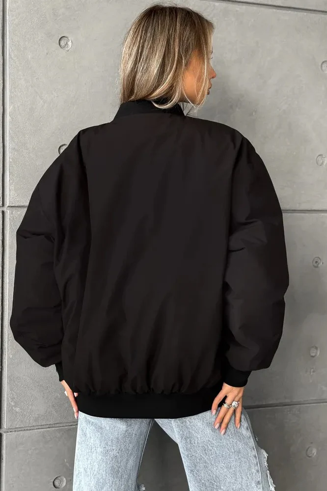 Loose Zip-up Bomber Cotton Jacket - Image 7