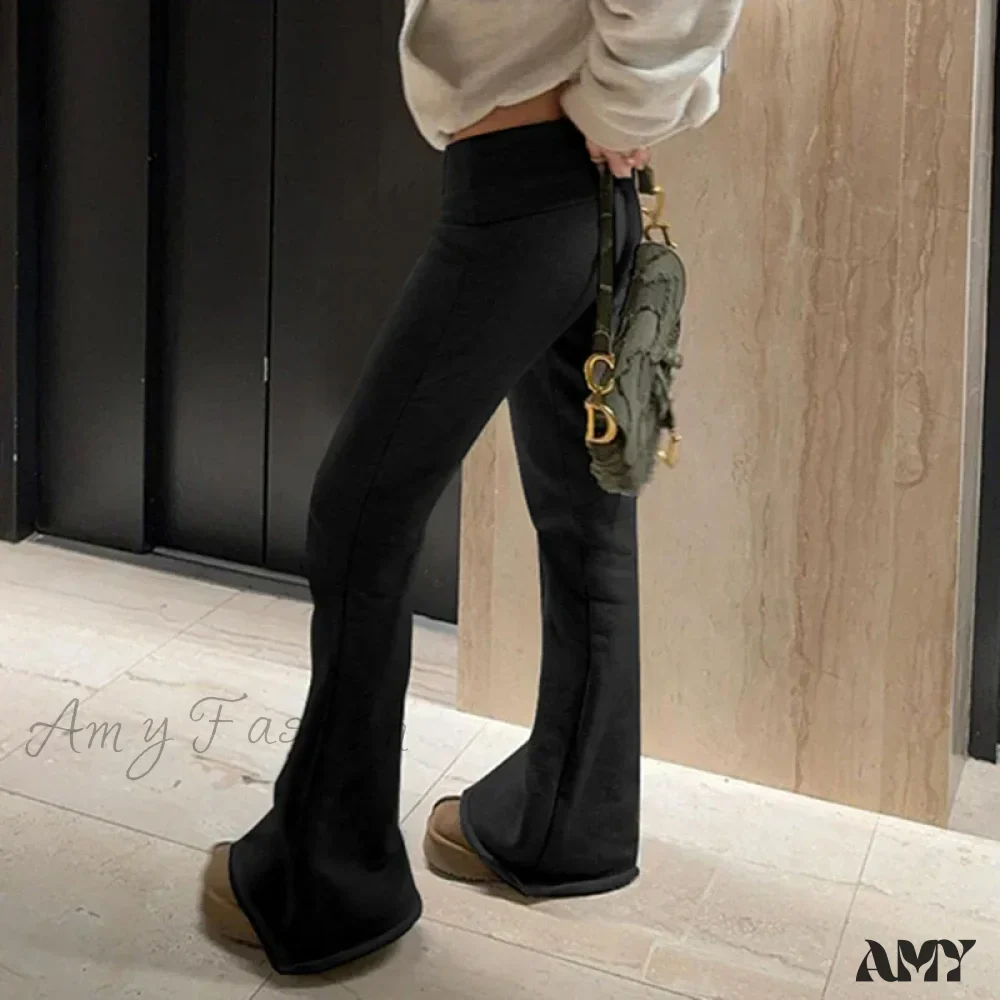 Low Waist Rolled Fashion Skinny Flared Boot Cut Pants - Image 3