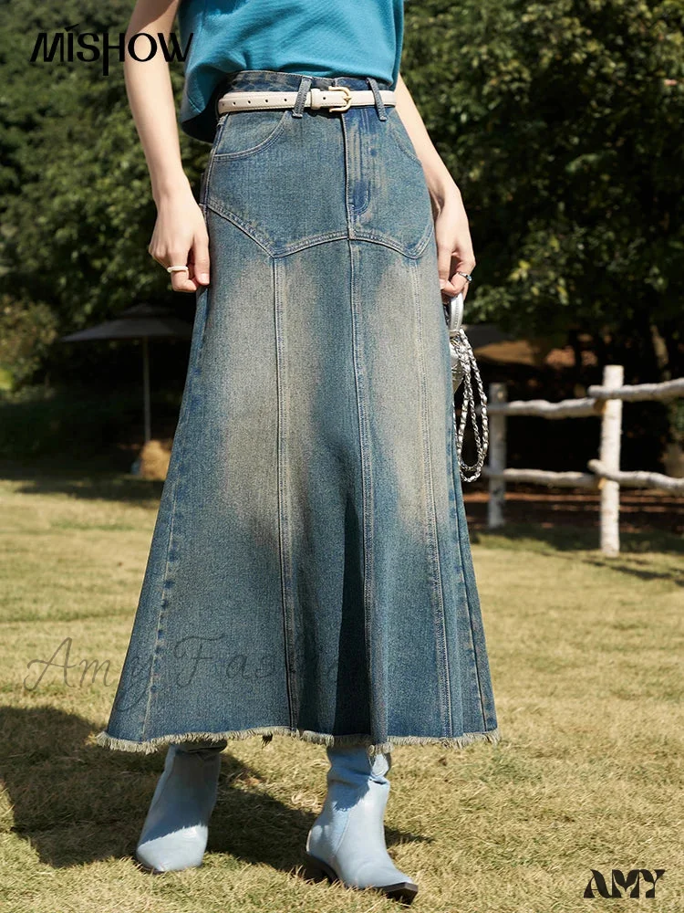 Mermaid Spring High Waist Medium Length Back Hem Split A-Line Buttocks Wrapped Skirt - Image 2