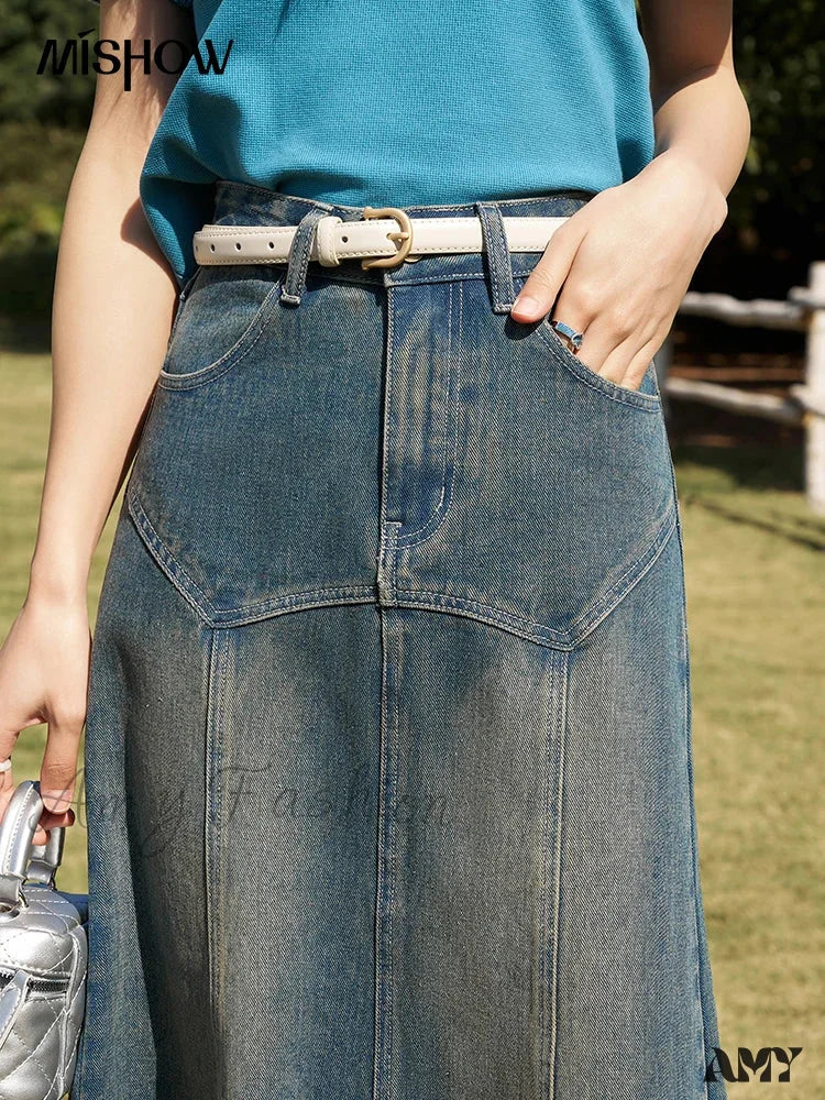 Mermaid Spring High Waist Medium Length Back Hem Split A-Line Buttocks Wrapped Skirt - Image 4
