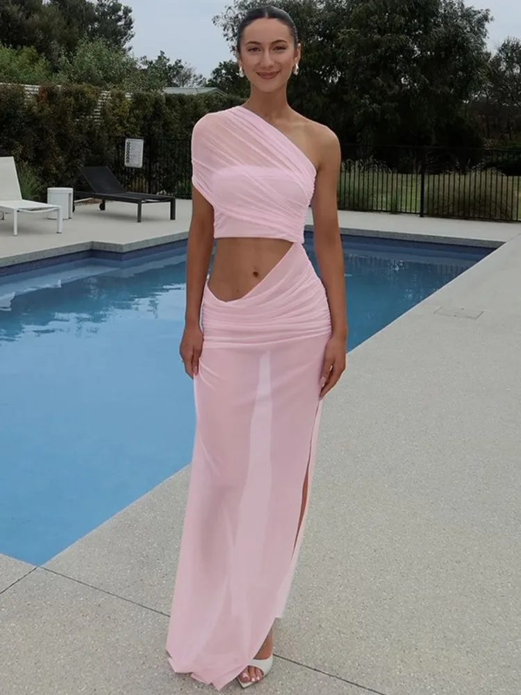 Mesh Hollow Ruched Bodycon Vacation Dress - Image 3