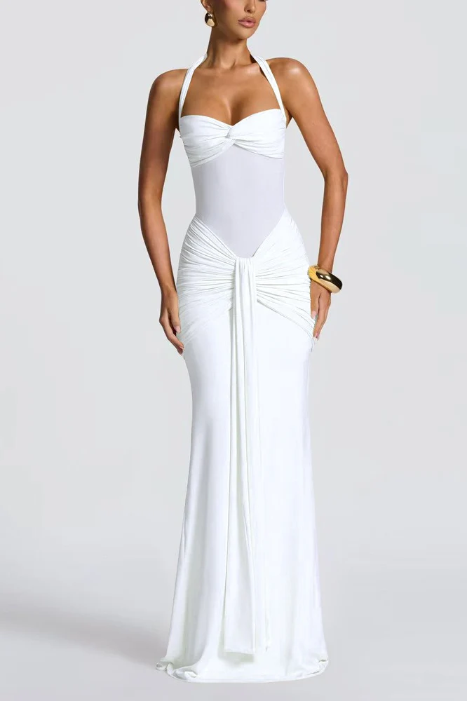 Mesh Paneled Fishtail Sash Bodycon Party Dress - Image 10
