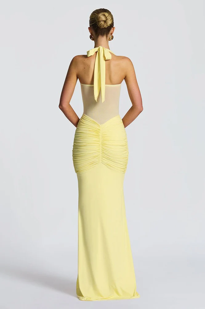 Mesh Paneled Fishtail Sash Bodycon Party Dress - Image 2