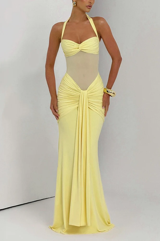 Mesh Paneled Fishtail Sash Bodycon Party Dress - Image 4