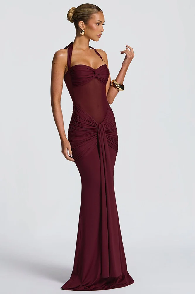 Mesh Paneled Fishtail Sash Bodycon Party Dress - Image 7