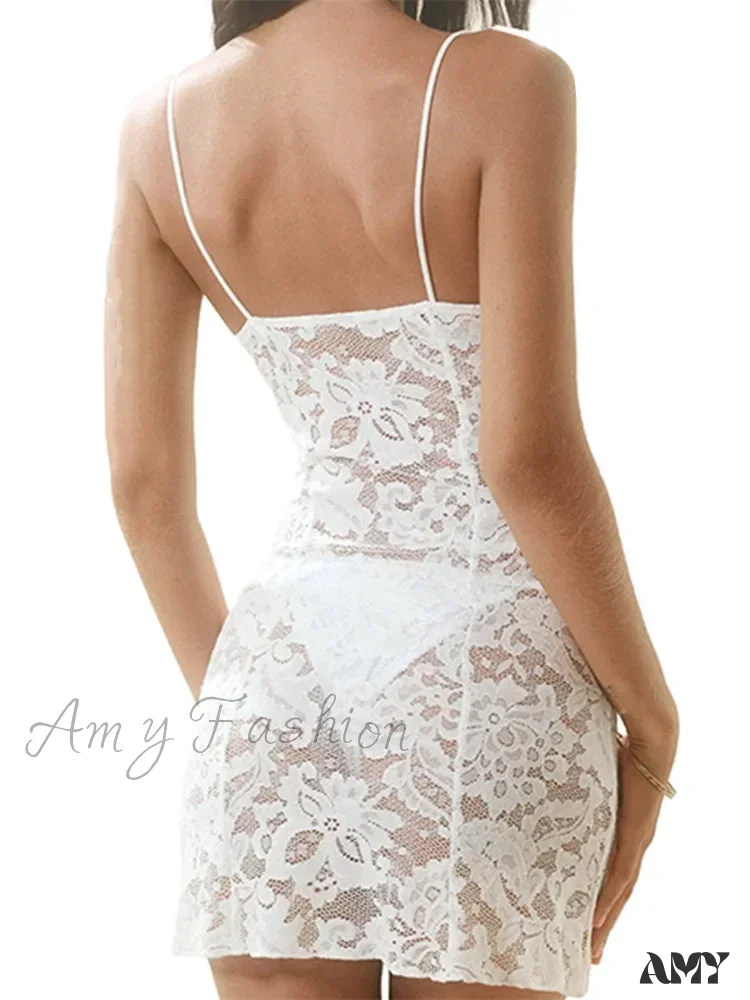 Amy Fashion - Mesh See Through Sleeveless Spaghetti Strap V neck Mini Dress - Image 5