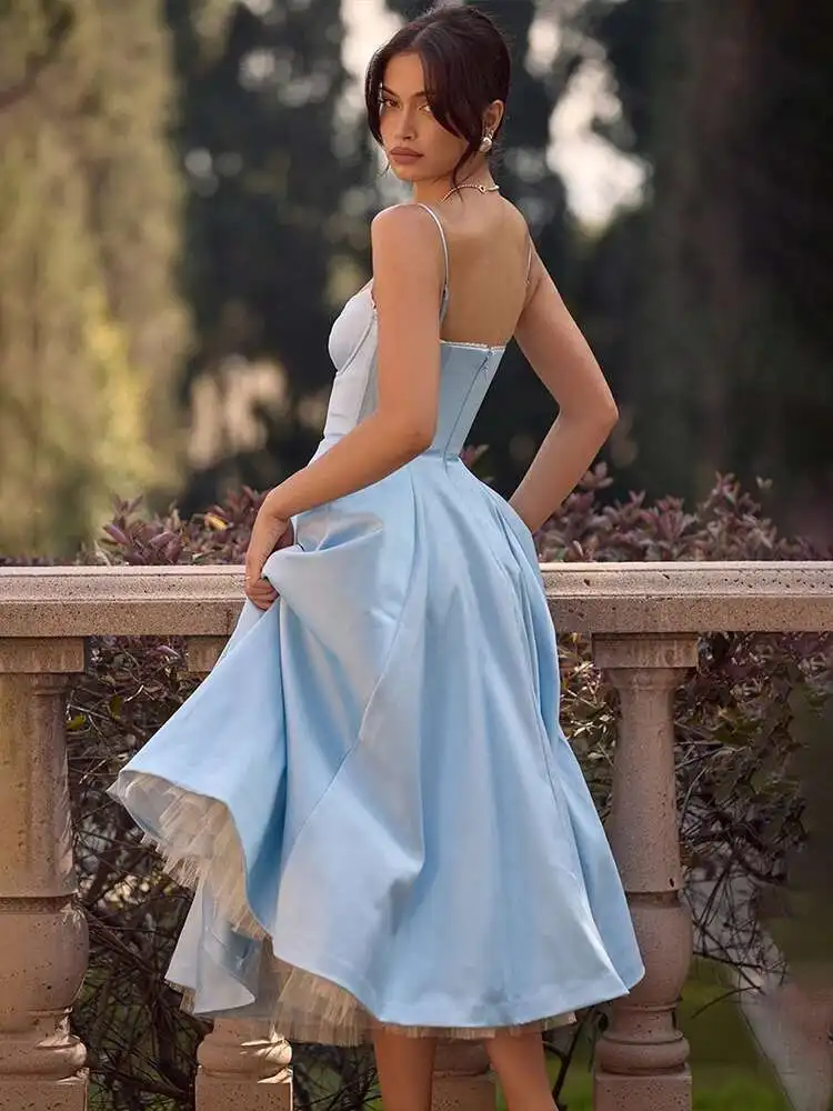 Mesh Strap A-Line Backless Midi Dress - Image 2