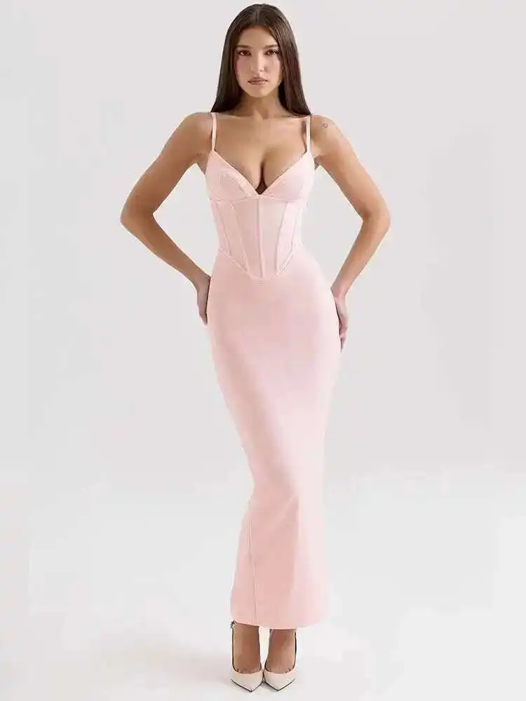 Mesh Strap Slim Bodycon Midi Dress