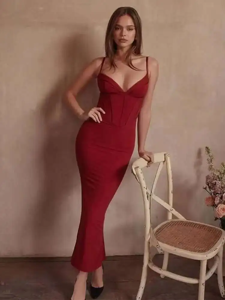 Mesh Strap Slim Bodycon Midi Dress - Image 3