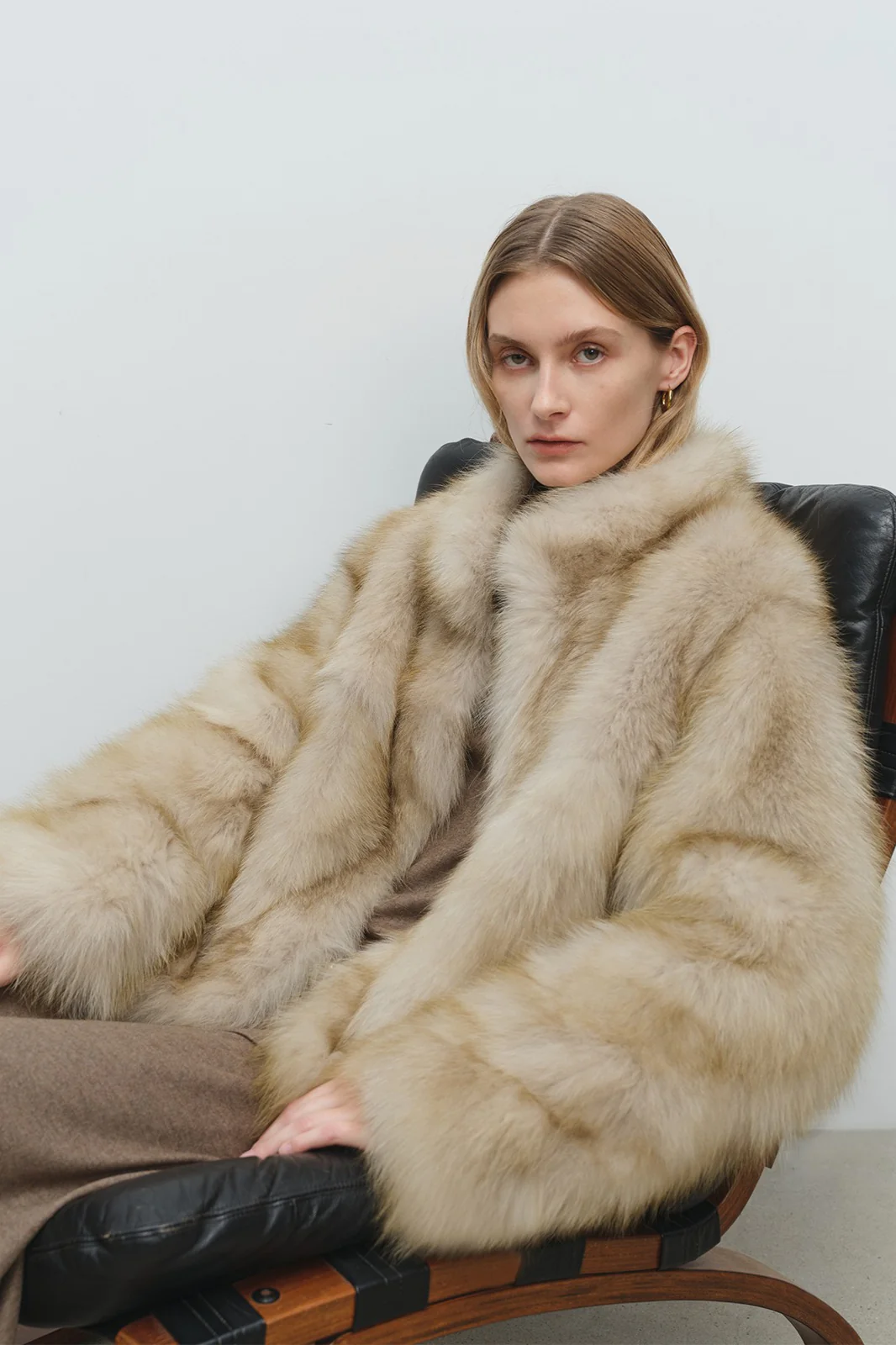 Mid-Length Faux Fox Fur Stand Collar Warm Coat