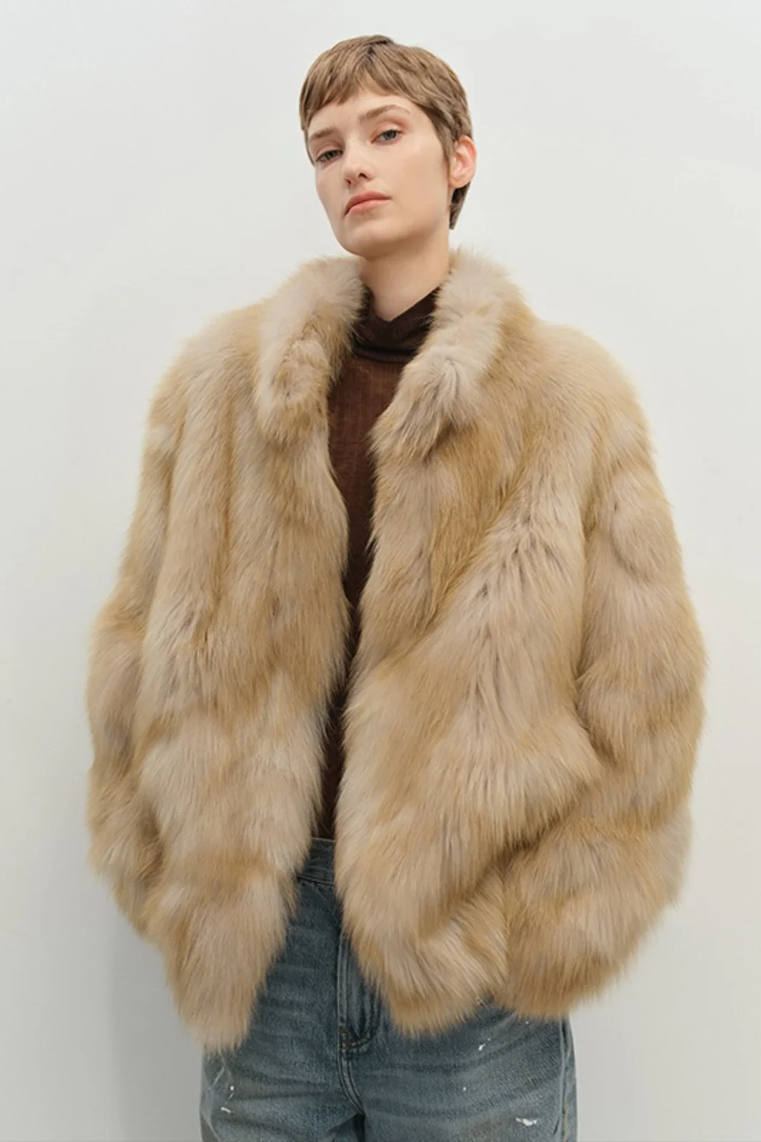 Mid-Length Faux Fox Fur Stand Collar Warm Coat - Image 2
