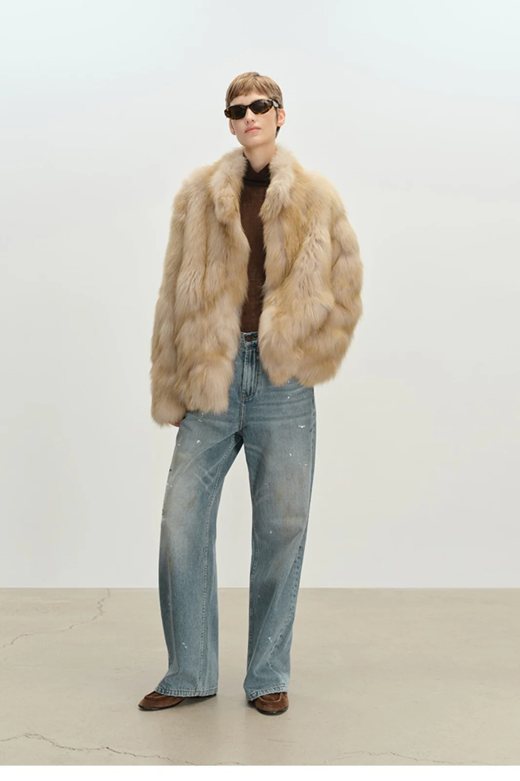Mid-Length Faux Fox Fur Stand Collar Warm Coat - Image 4