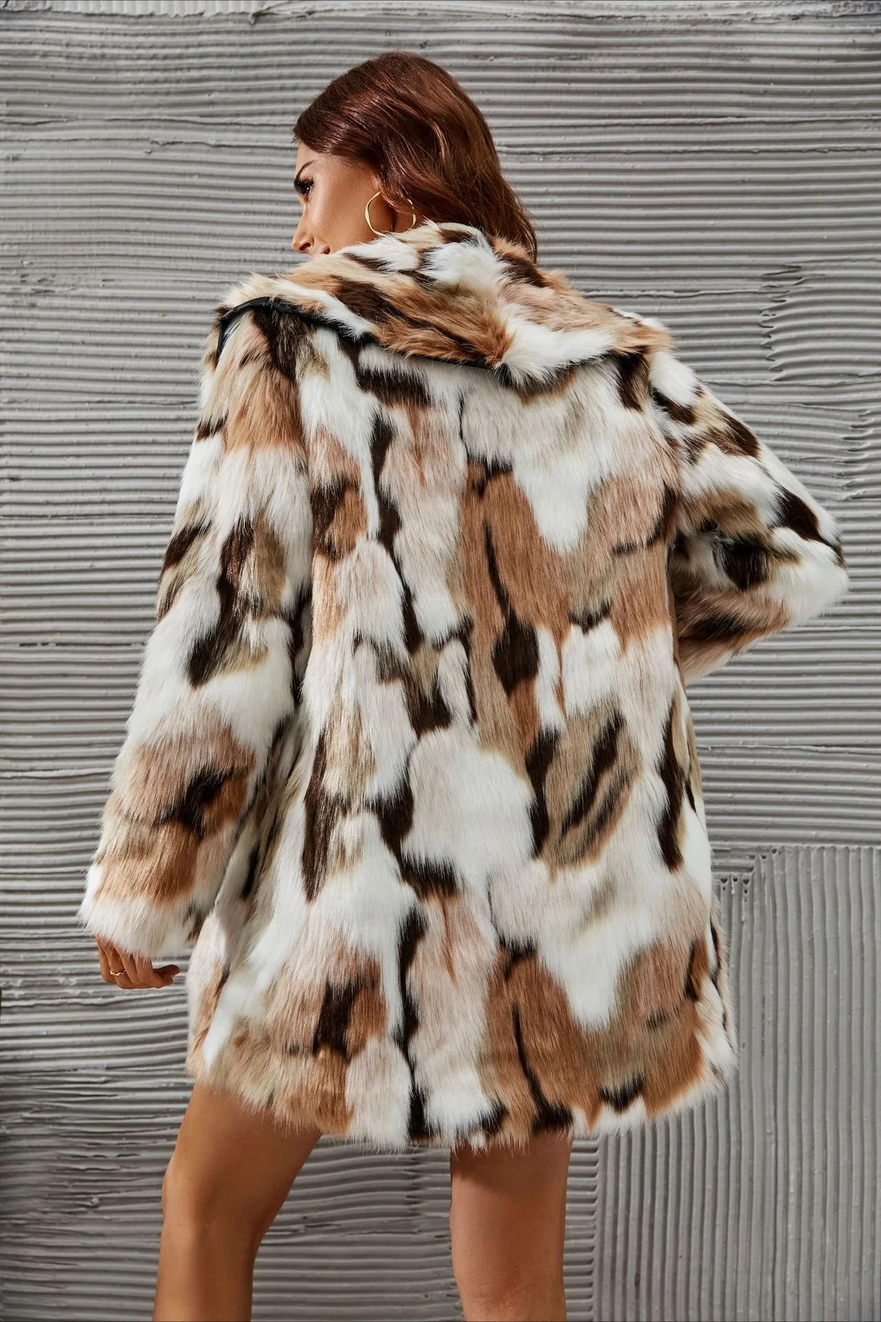 Mid-Length Faux Fur Shawl Collar Fluffy Winter Coat - Image 5
