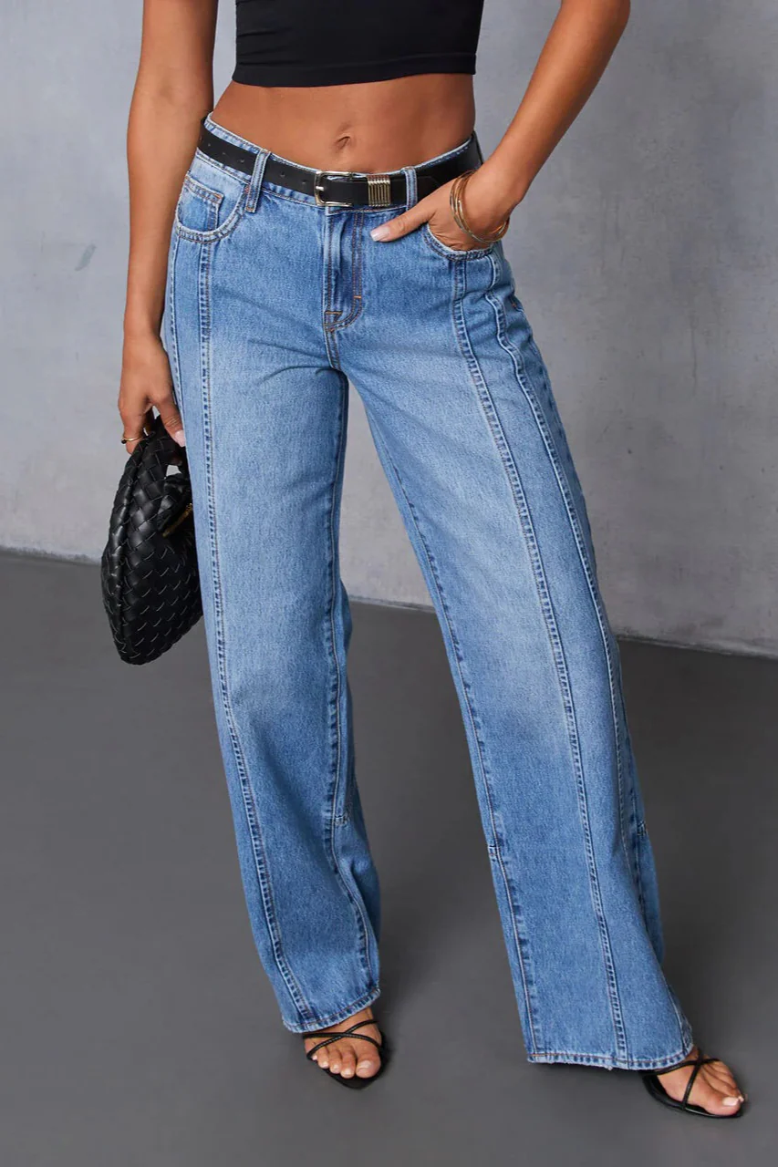 Mid-Rise Washed Versatile Long-Leg Jeans - Image 2