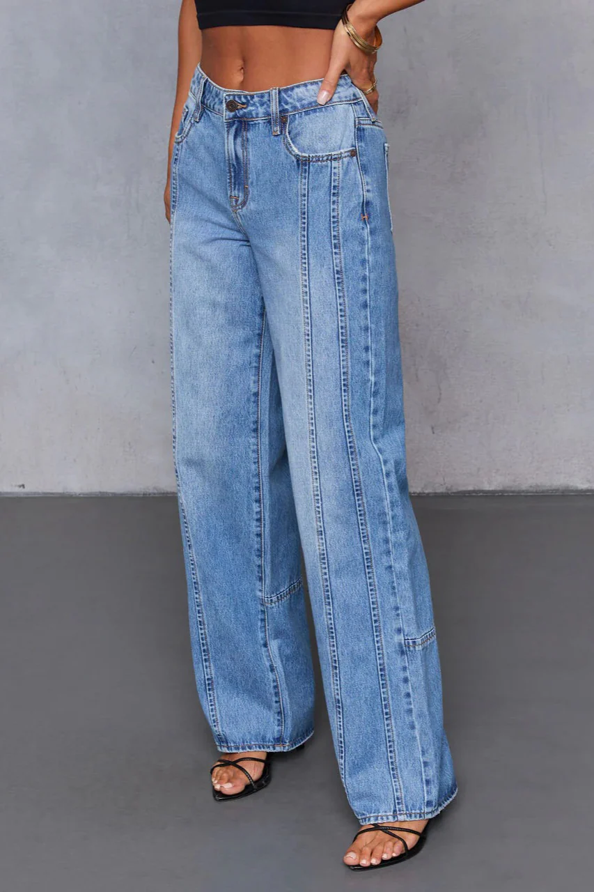 Mid-Rise Washed Versatile Long-Leg Jeans - Image 3