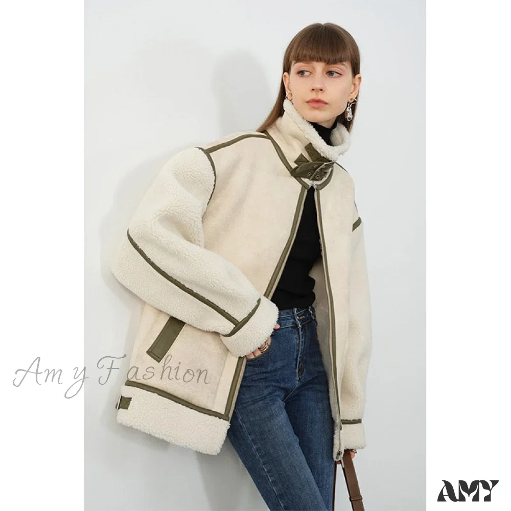 Amy Fashion - Warm Loose Leather Patchwork Jacket