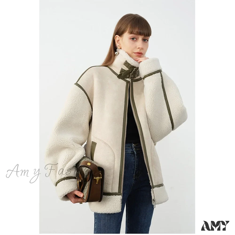 Amy Fashion - Warm Loose Leather Patchwork Jacket - Image 2