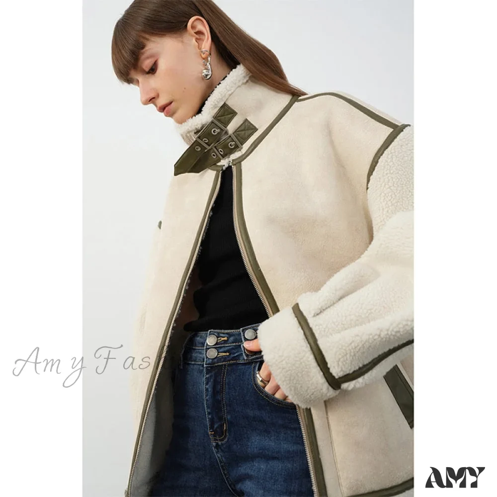 Amy Fashion - Warm Loose Leather Patchwork Jacket - Image 3